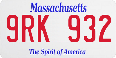 MA license plate 9RK932