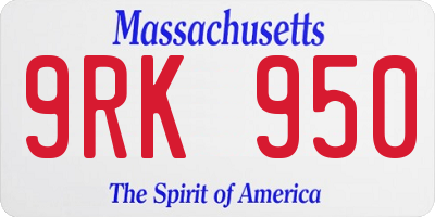 MA license plate 9RK950