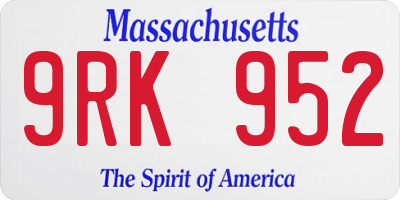 MA license plate 9RK952