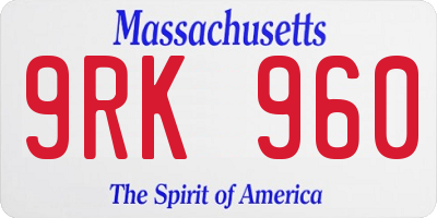 MA license plate 9RK960