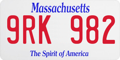 MA license plate 9RK982