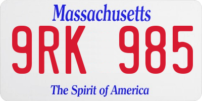 MA license plate 9RK985