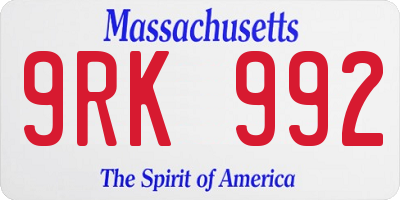 MA license plate 9RK992