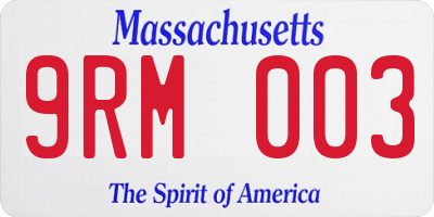 MA license plate 9RM003