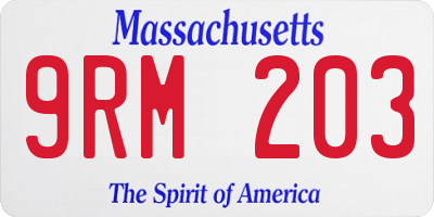 MA license plate 9RM203