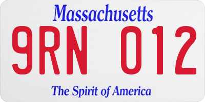 MA license plate 9RN012