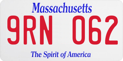 MA license plate 9RN062