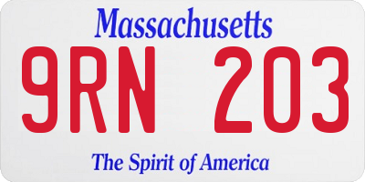 MA license plate 9RN203
