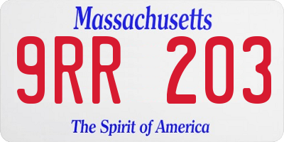 MA license plate 9RR203