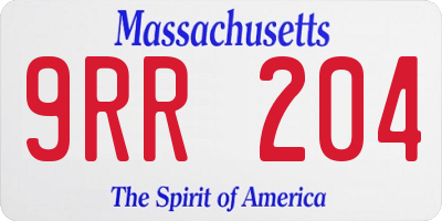 MA license plate 9RR204