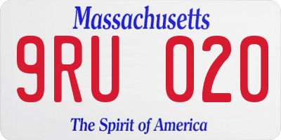 MA license plate 9RU020