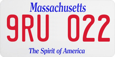 MA license plate 9RU022