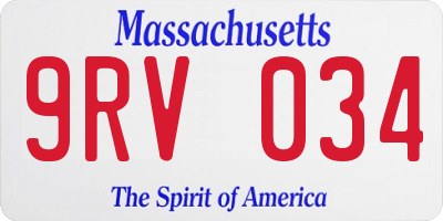 MA license plate 9RV034