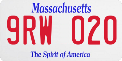 MA license plate 9RW020