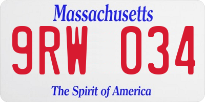 MA license plate 9RW034