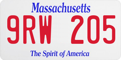MA license plate 9RW205