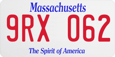 MA license plate 9RX062