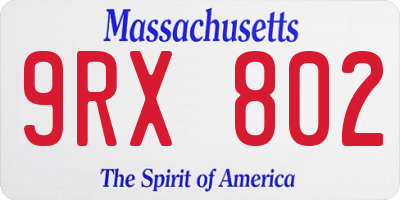MA license plate 9RX802
