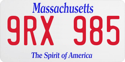 MA license plate 9RX985