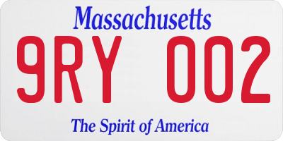 MA license plate 9RY002