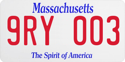 MA license plate 9RY003