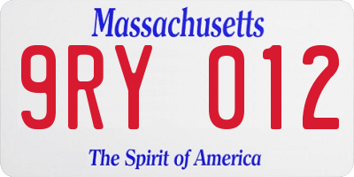 MA license plate 9RY012