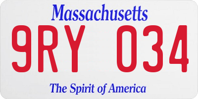MA license plate 9RY034
