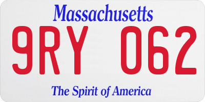 MA license plate 9RY062