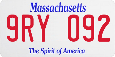 MA license plate 9RY092