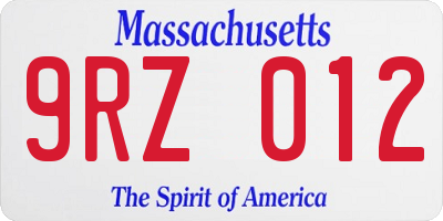 MA license plate 9RZ012