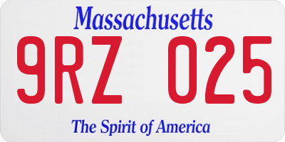 MA license plate 9RZ025