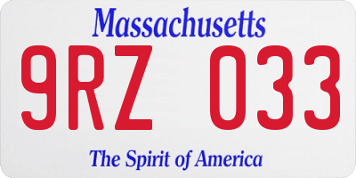MA license plate 9RZ033