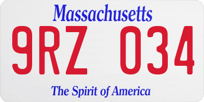MA license plate 9RZ034