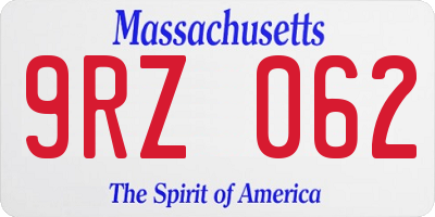 MA license plate 9RZ062