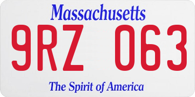 MA license plate 9RZ063