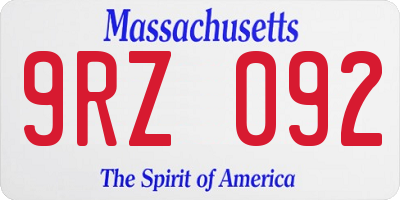 MA license plate 9RZ092