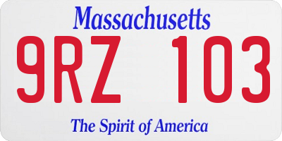 MA license plate 9RZ103