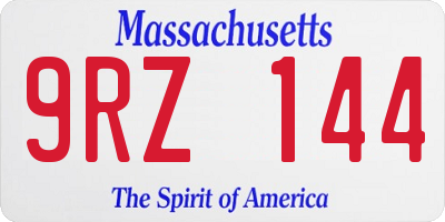 MA license plate 9RZ144