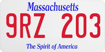 MA license plate 9RZ203