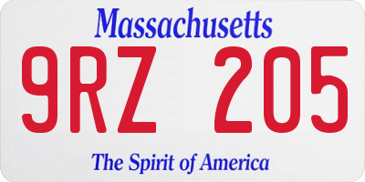 MA license plate 9RZ205