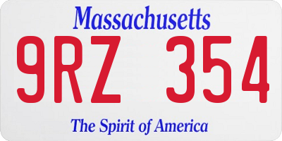 MA license plate 9RZ354
