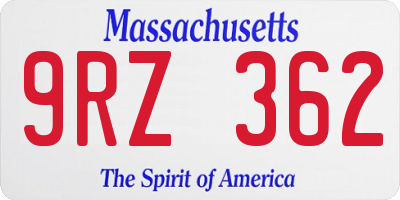 MA license plate 9RZ362