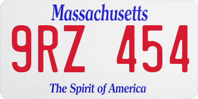 MA license plate 9RZ454