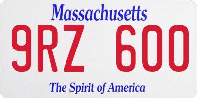 MA license plate 9RZ600
