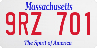 MA license plate 9RZ701