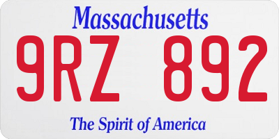 MA license plate 9RZ892