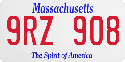 MA license plate 9RZ908