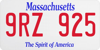 MA license plate 9RZ925