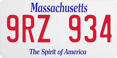 MA license plate 9RZ934