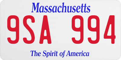 MA license plate 9SA994